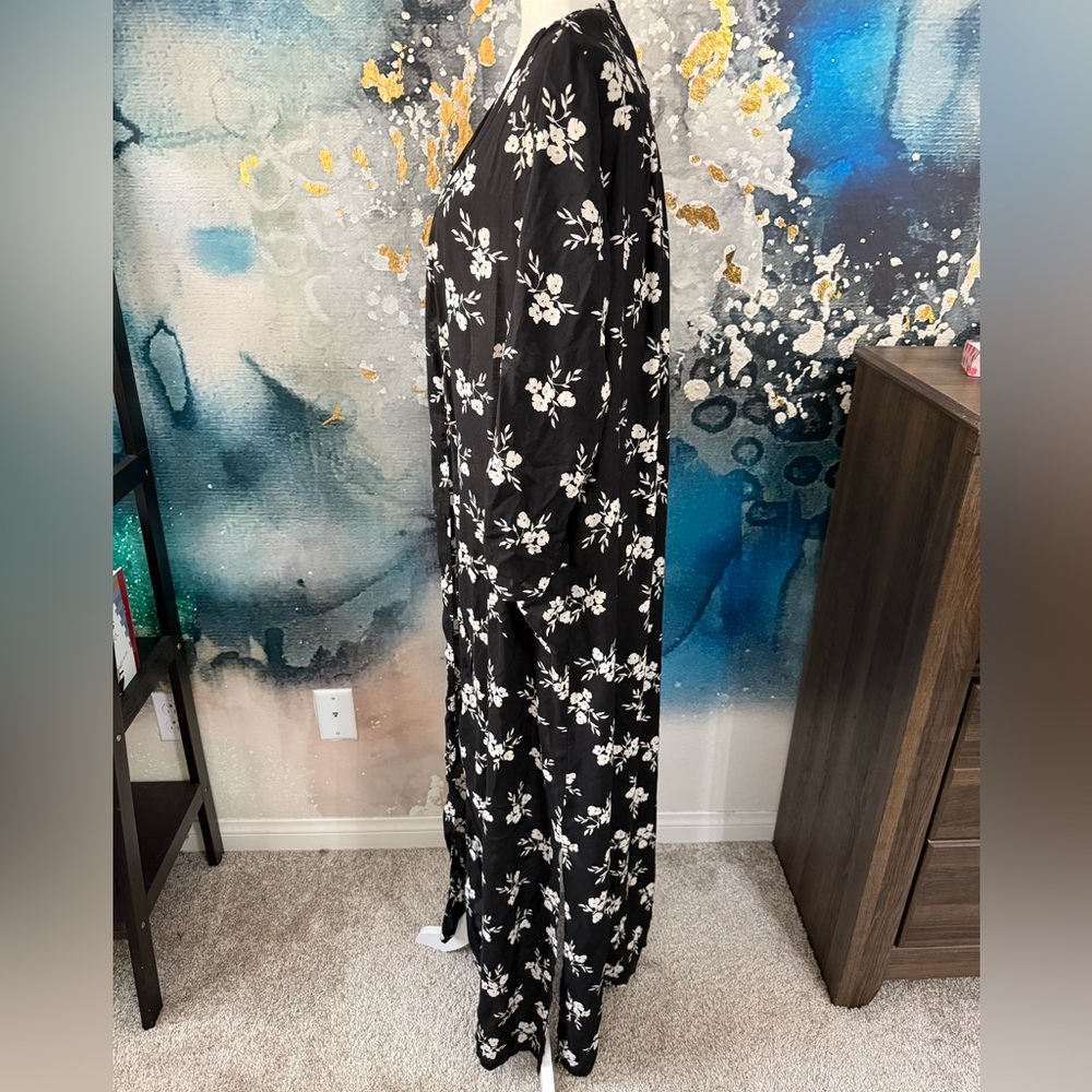 Black Floral Long Kimono Duster - Picture 4 of 8